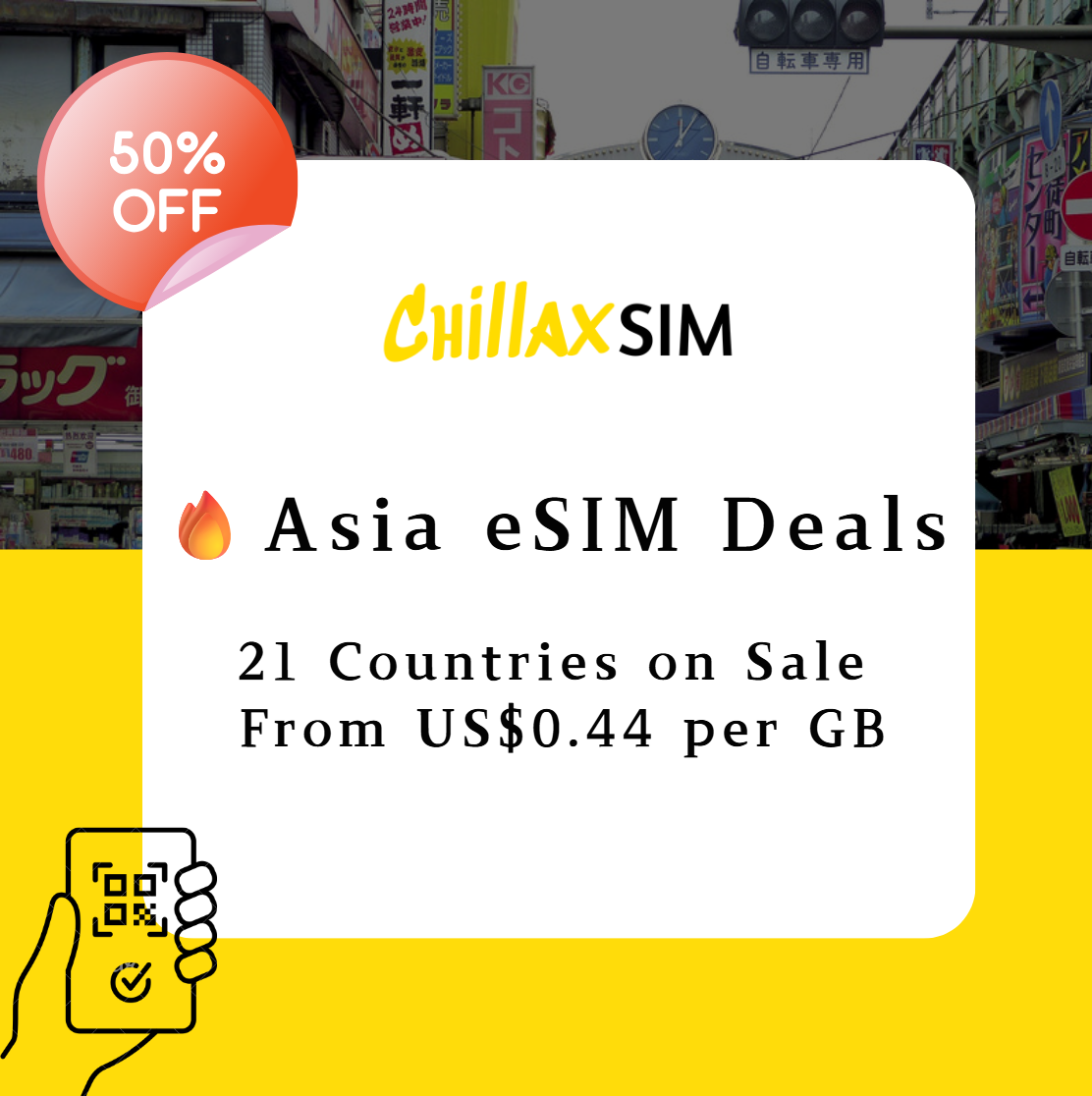 50% OFF: eSIM Asian Countries - Choose your destination
