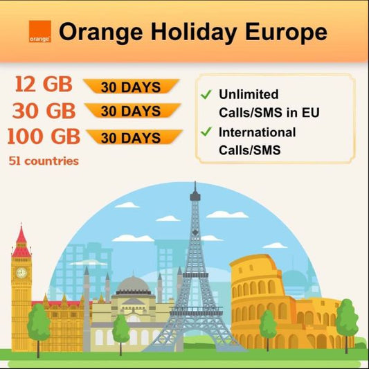 Oranje eSIM Europa (51 landen)