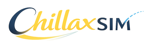 ChillaxSIM logo in navy blue and yellow on a plain white background.