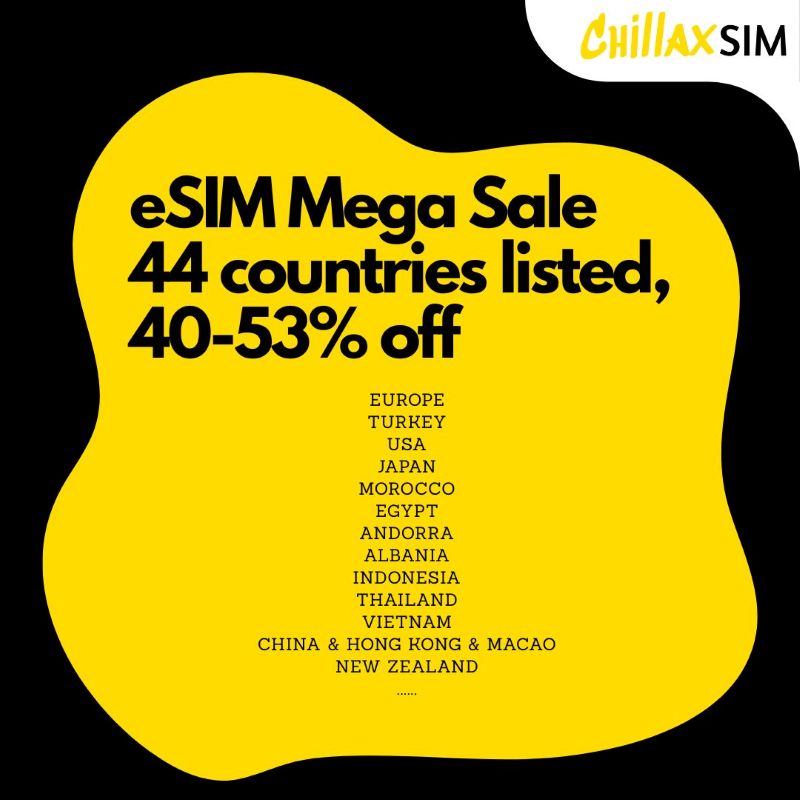 eSIM Mega Sale: 44 Countries Listed, 50% Off