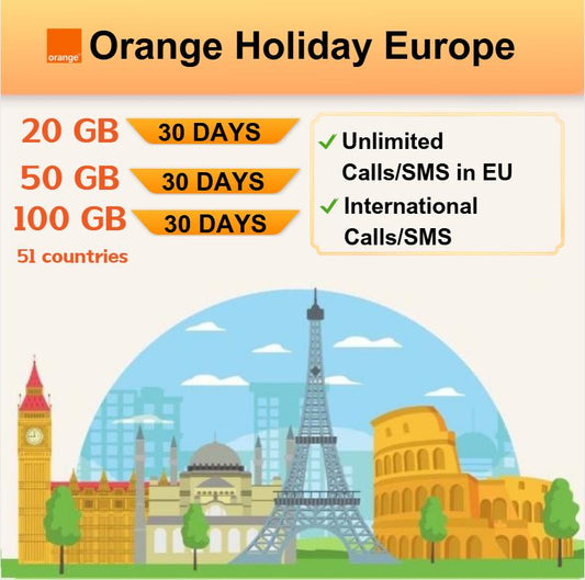 Orange eSIM欧洲（51个国家）
